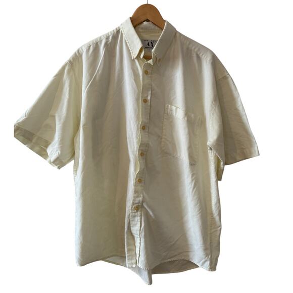 Vintage 90s Armani Exchange Short Sleeve Button Down Shirt Pale Yellow L - Picture 1 of 6